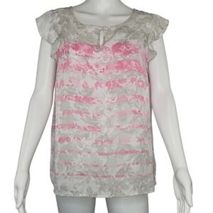 ELLE  Cap Sleeve Striped Floral Top‎